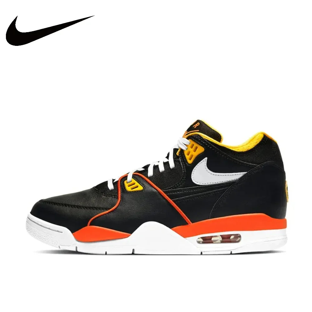 NIKE Original Flight Legacy Comfortable and versatile Men's Mid-top Retro Basketball Shoes Blue and Yellow