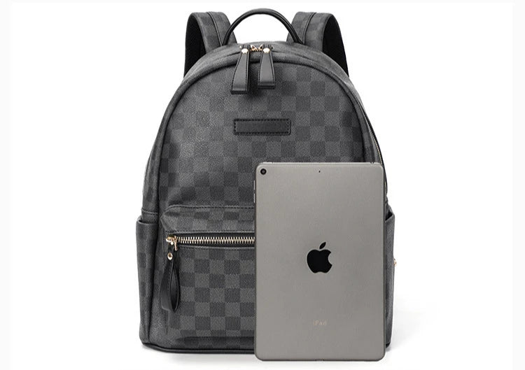 Classic leather plaid backpack, trendy men's new street backpack, fashionable college student schoolbag computer bag