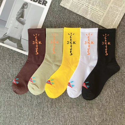 3 Pairs Men's Sports Style Street Skateboards  Crew Cactus Jack Hip Hop Harajuku Basketball Socks Women