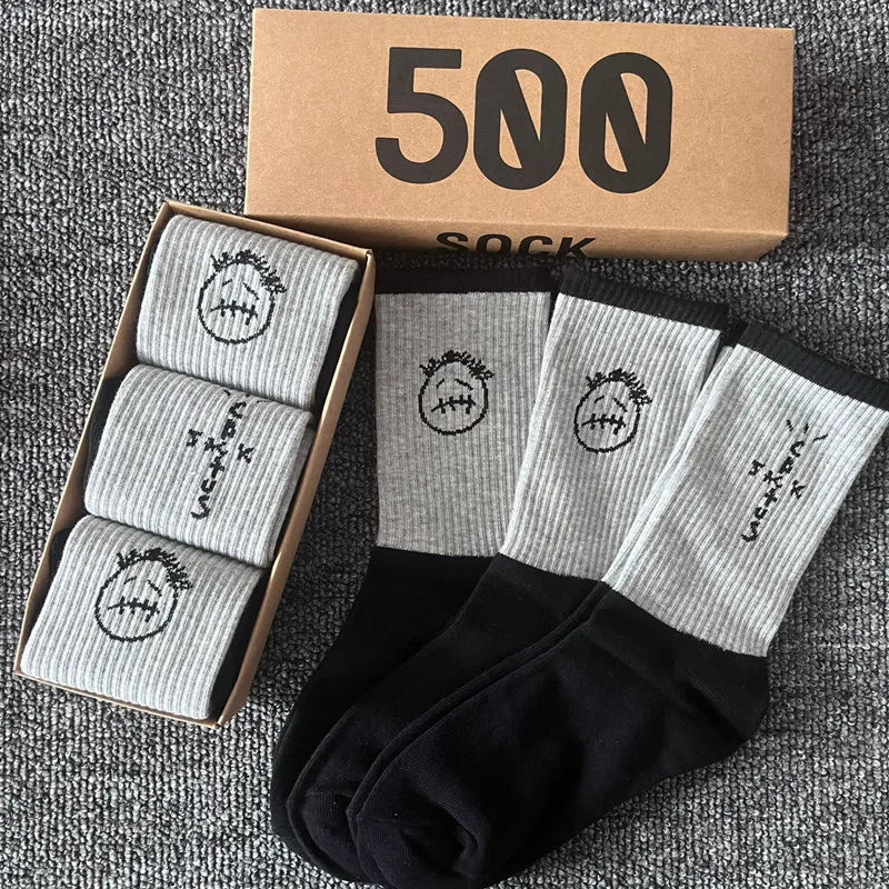 3 Pairs Unisex Casual Sports Socks, Cycling Skateboarding and Basketball, Couple Cotton Socks in a Gift Box