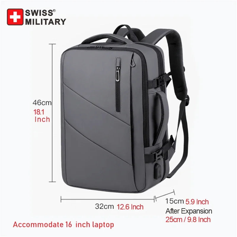 SWISS MILITARY Laptop Backpack Men 17 Inch Multi Pocket Expandable Backpack Waterproof USB School Backpack Business Travel Bag