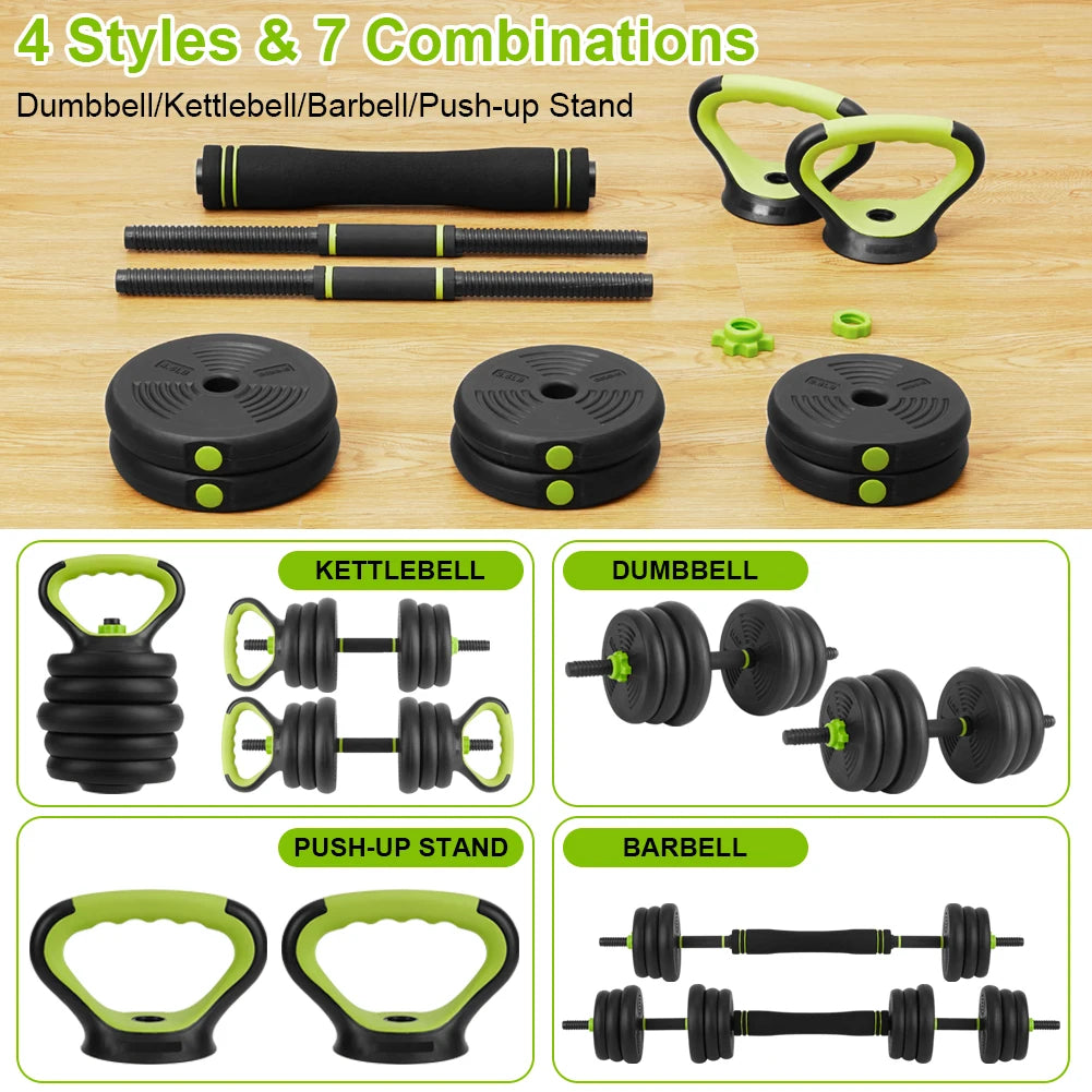 4-in-1 Adjustable Dumbbells Set Barbell Kettlebells Push-Up-Stand 44 Pounds For Home Gym Fitness Exercises