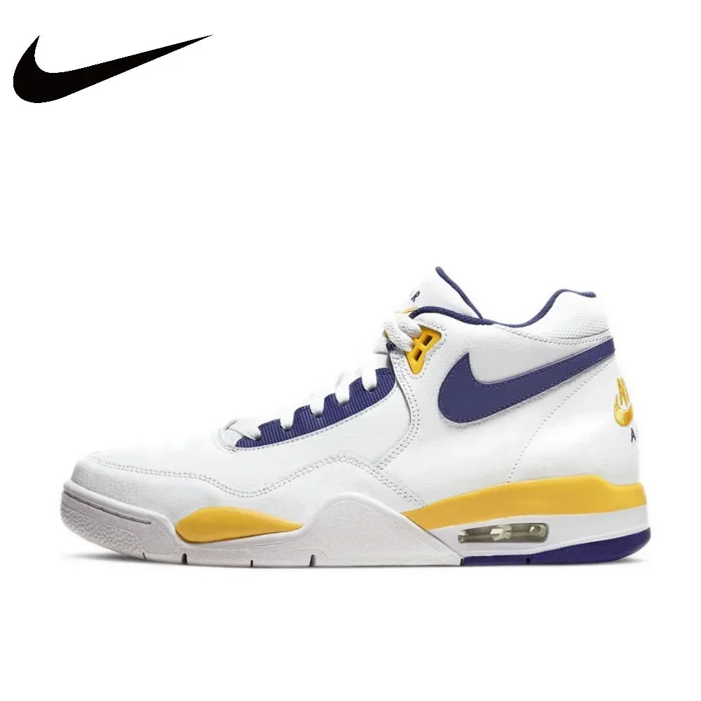 NIKE Original Flight Legacy Comfortable and versatile Men's Mid-top Retro Basketball Shoes Blue and Yellow