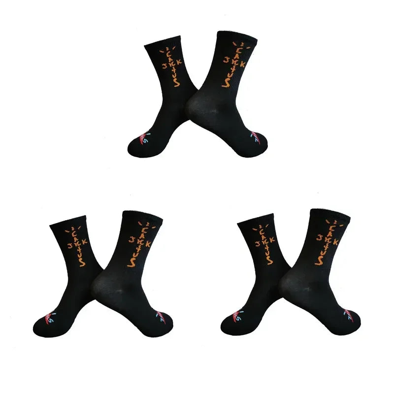 3 Pairs Men's Sports Style Street Skateboards  Crew Cactus Jack Hip Hop Harajuku Basketball Socks Women