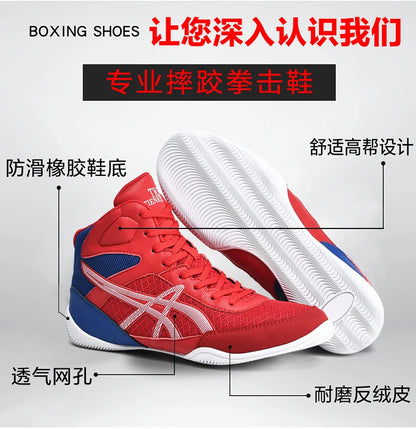 Men's Light Wrestling Shoes Breathable Mesh Boxing Sports Shoes Men's Training Boxing Shoes Black Gold Red Sports Shoes