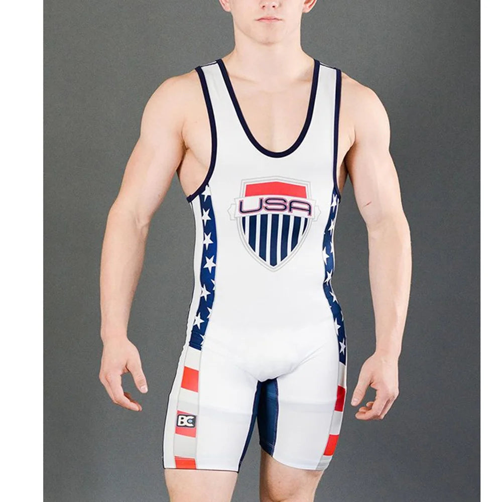 2023 Usa Professional Coverall Training Competition Freestyle Wrestling Suits High Elastic New Men's Gymnastics Wrestling Outfit