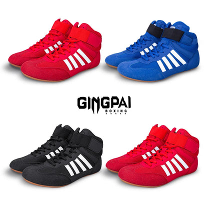 GINGPAI Wrestling Shoes Professional Boxing Shoes Men's Training Shoes Tendon Bottom Artificial Leather Sports Shoes Breathable