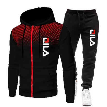 Autumn and winter fashion new clothing men's casual fitness sports jogging suit zipper hooded jacket + sweatpants two-piece set