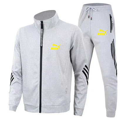 Foreign trade new men's cardigan stand collar sports suit youth sportswear leisure slim running sports two sets