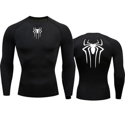 Men's Compression Spider Printed T-Shirt Sports Muscle Fitness Tight Quick-drying Long Sleeve Breathable Gym Bottoming Clothes