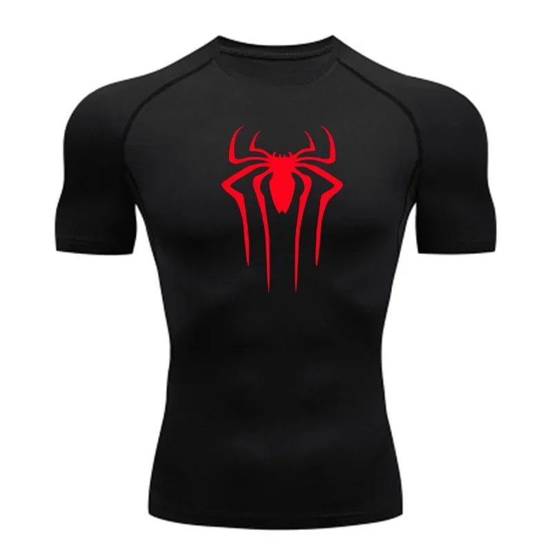 Spider Super Hero Logo Printed T-shirt for Men Compression Shirt Fitness Sportwear Running Tight Gym Workout Tees Quick Dry Top