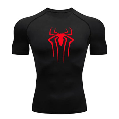 Spider Super Hero Logo Printed T-shirt for Men Compression Shirt Fitness Sportwear Running Tight Gym Workout Tees Quick Dry Top